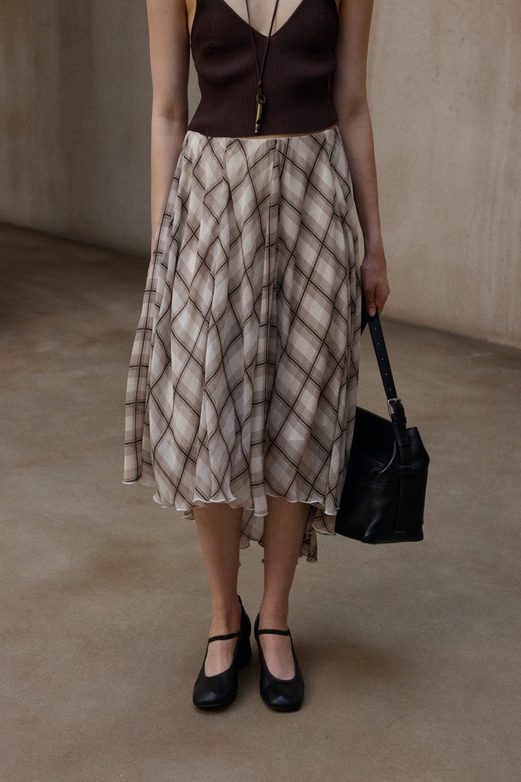 Asymmetric diagonal plaid skirt | 2 color