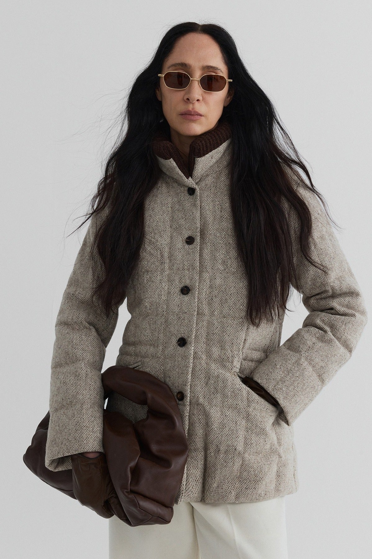 Wool blend fabric with duck down quilted down jacket | 2 color