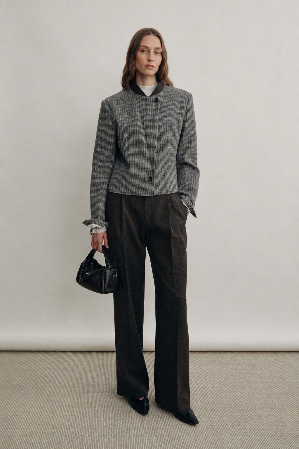 Wool-blend houndstooth cropped jacket | 2 color