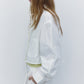 Cotton blend tactile texture cropped shirt | 3 color