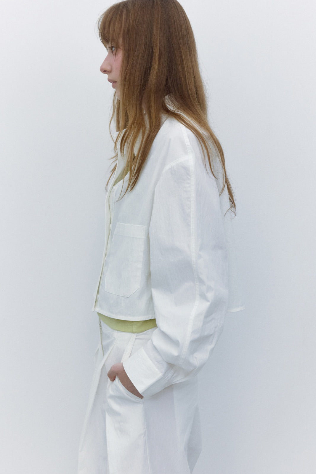 Cotton blend tactile texture cropped shirt | 3 color