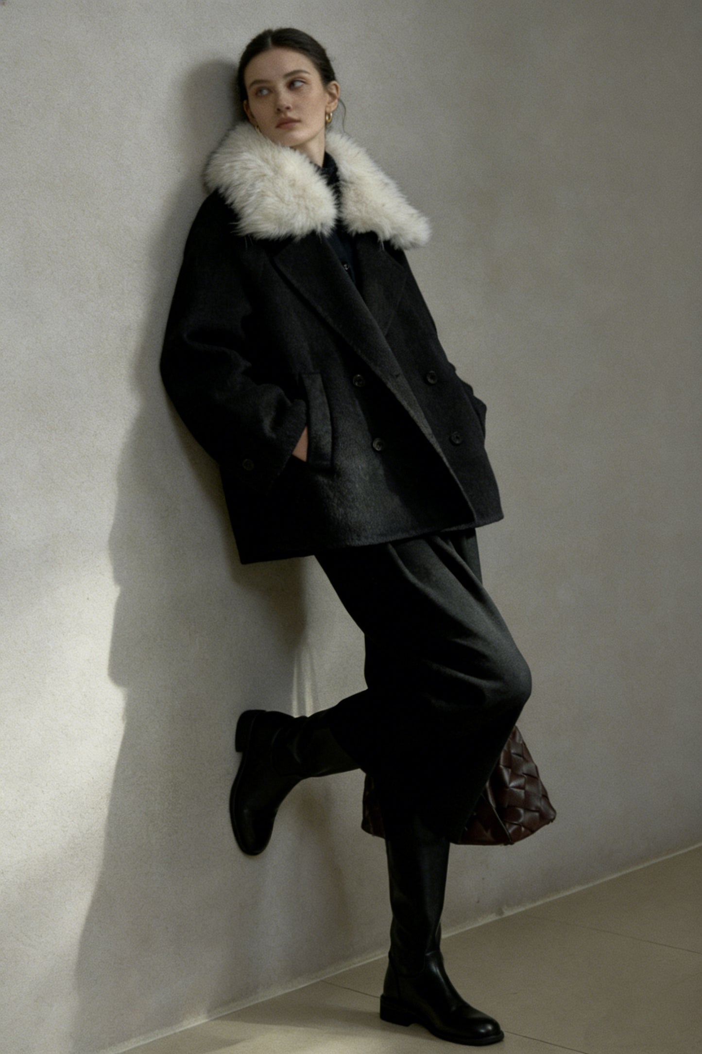 Wool blend oversized collar jacket | 2 color