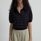 Wool containing stripe polo knitwear | 3 color