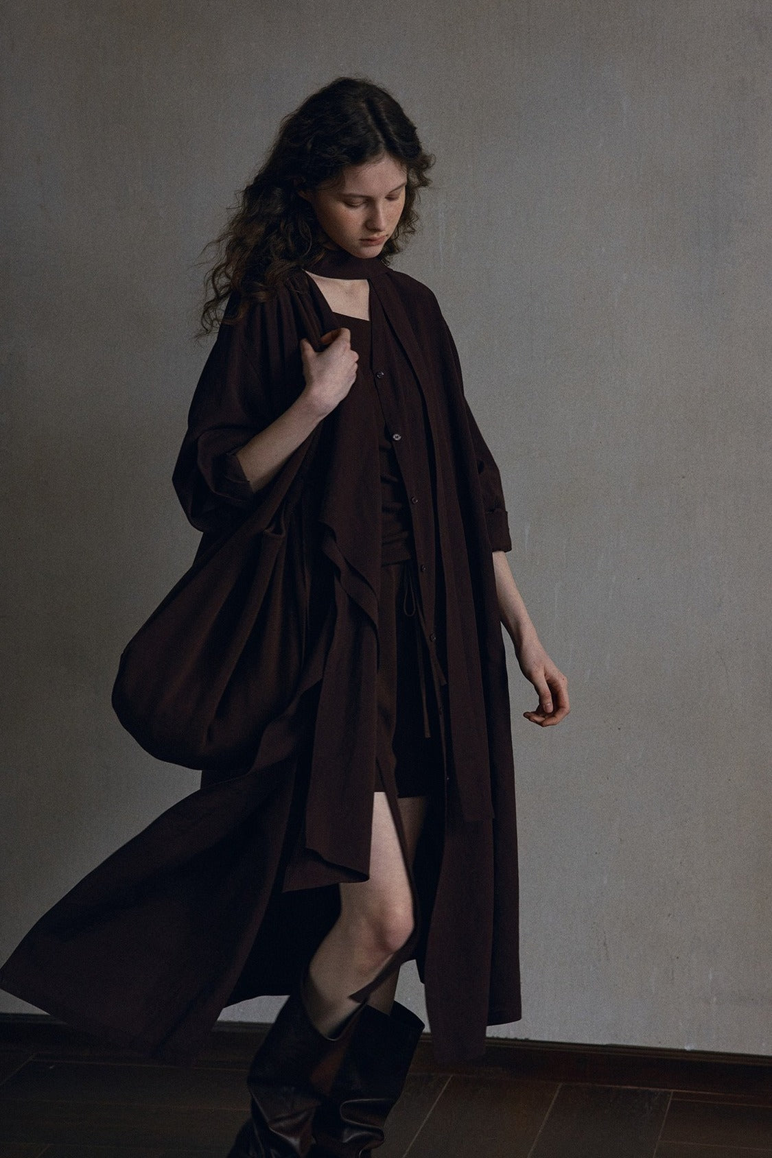 Lyocell-linen flowing silhouette dress coat | 2 color