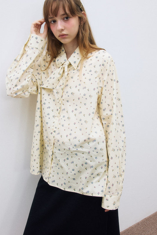 100% cotton floral pattern tie collar shirt | 2 color