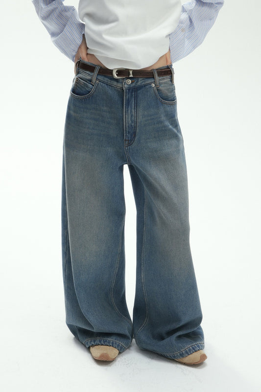 Cotton extra relaxed straight-leg fleece jeans | 2 color