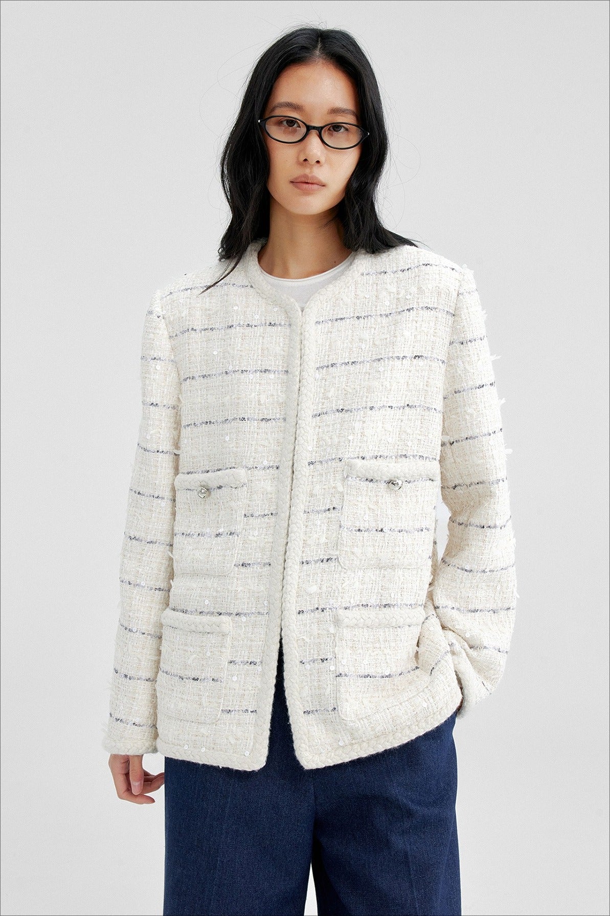 Wool blend elegant tweed jacket