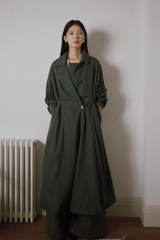 Mid-length waist blet drape trench coat | 3 color