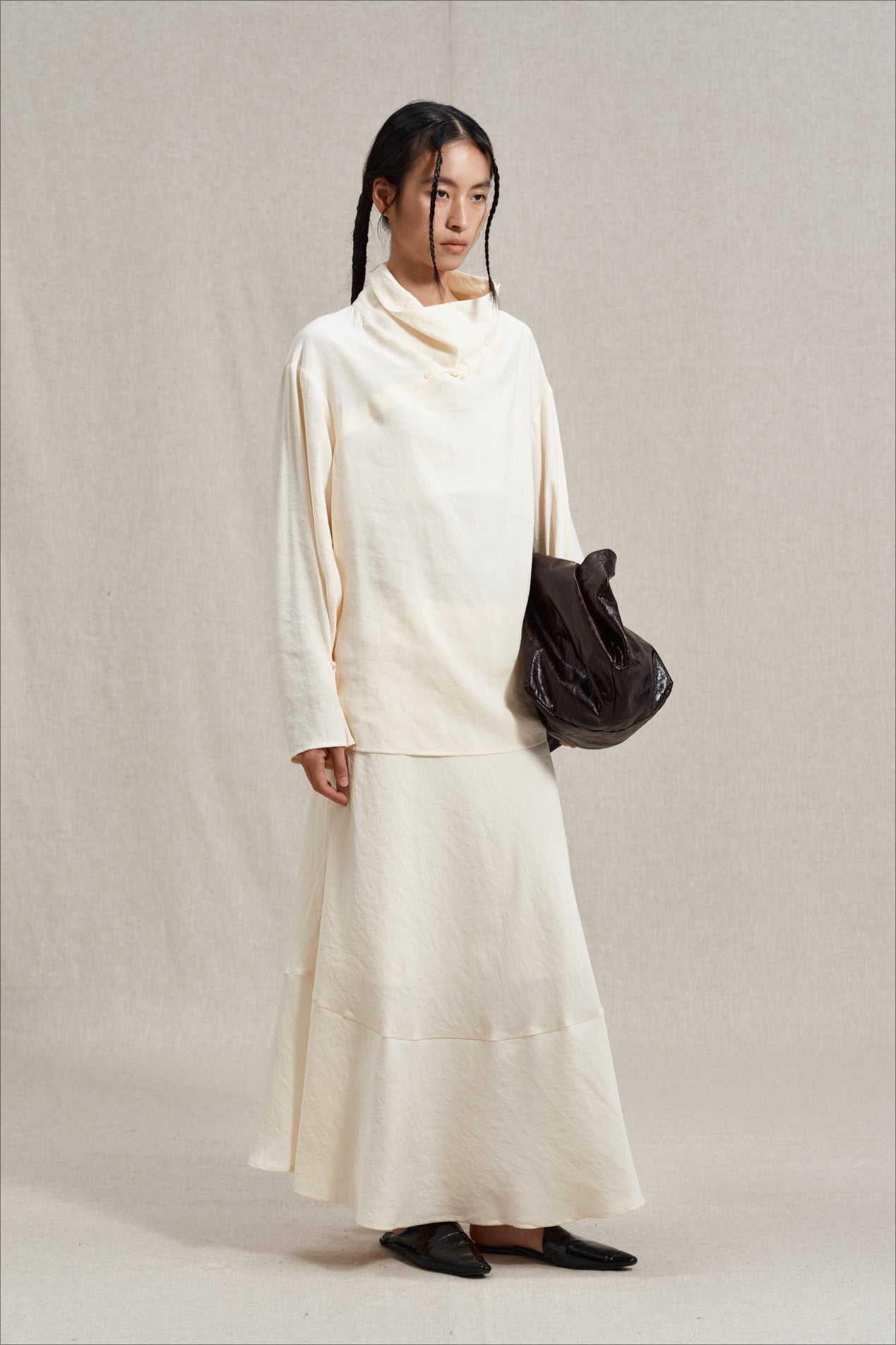 Falda de cola de pez con patchwork en mezcla de rayón