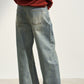 Cotton blend retro-style curved shape jeans | 2 color