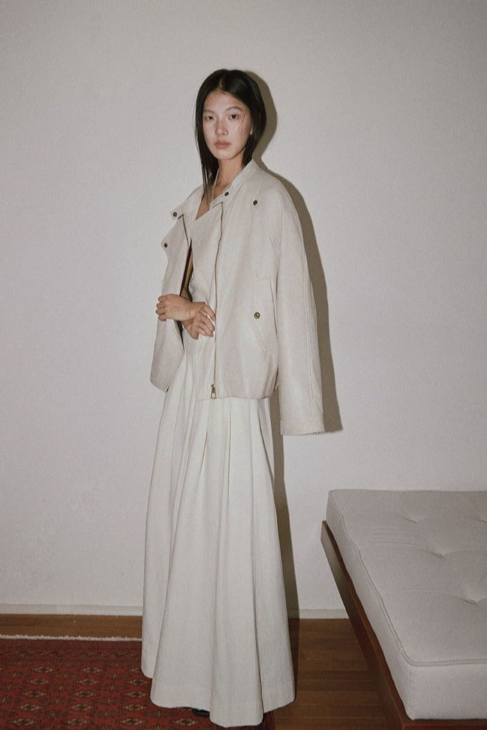 Pure minimalist asymmetric collar PU jacket | 2 color