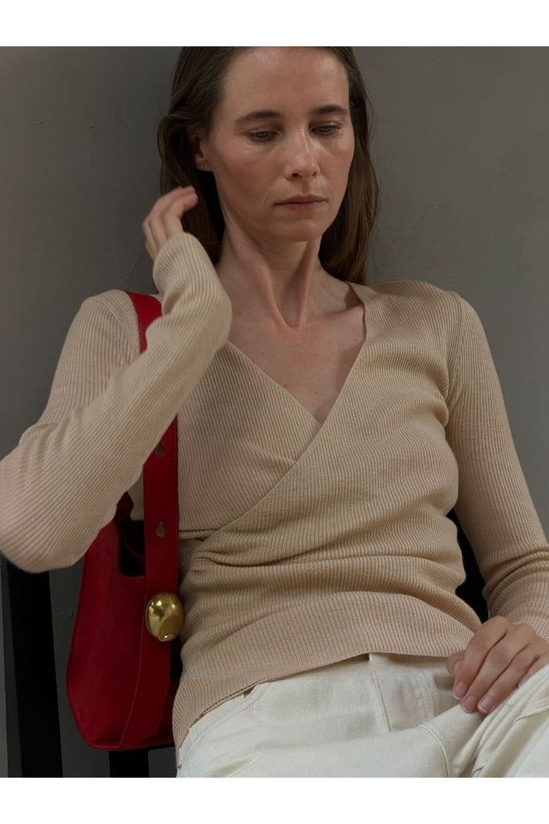 Figure‑flattering wrap V‑neck knit top | 4 color