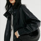 Matte-finish cropped PU jacket | 2 color