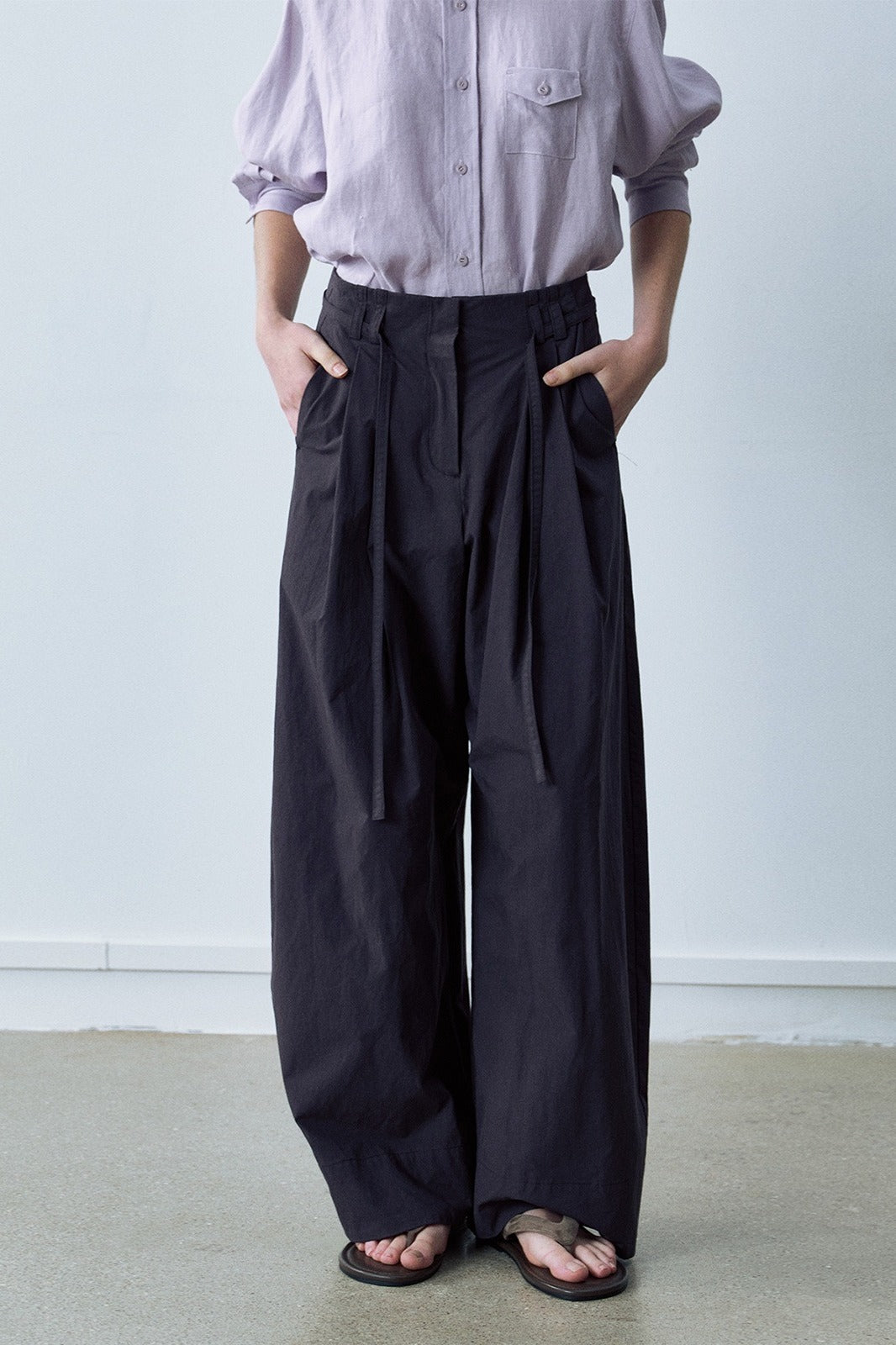 100% cotton structured wide-leg pants | 3 color