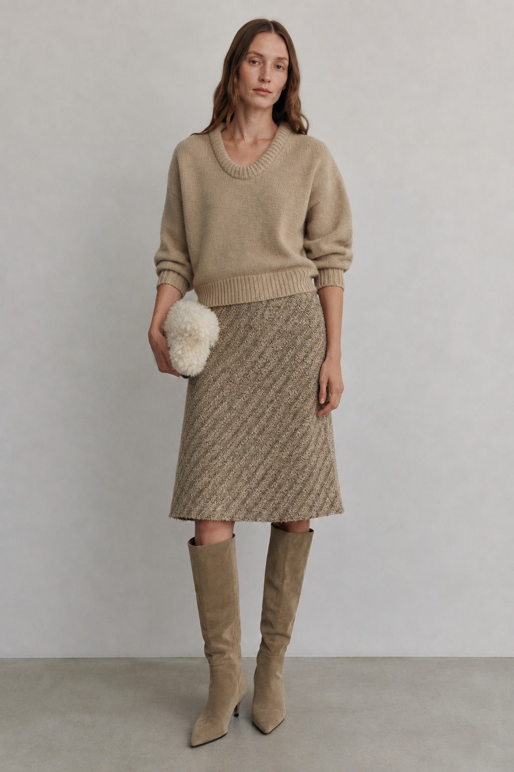 100% wool U-neck pullover sweater | 3 color