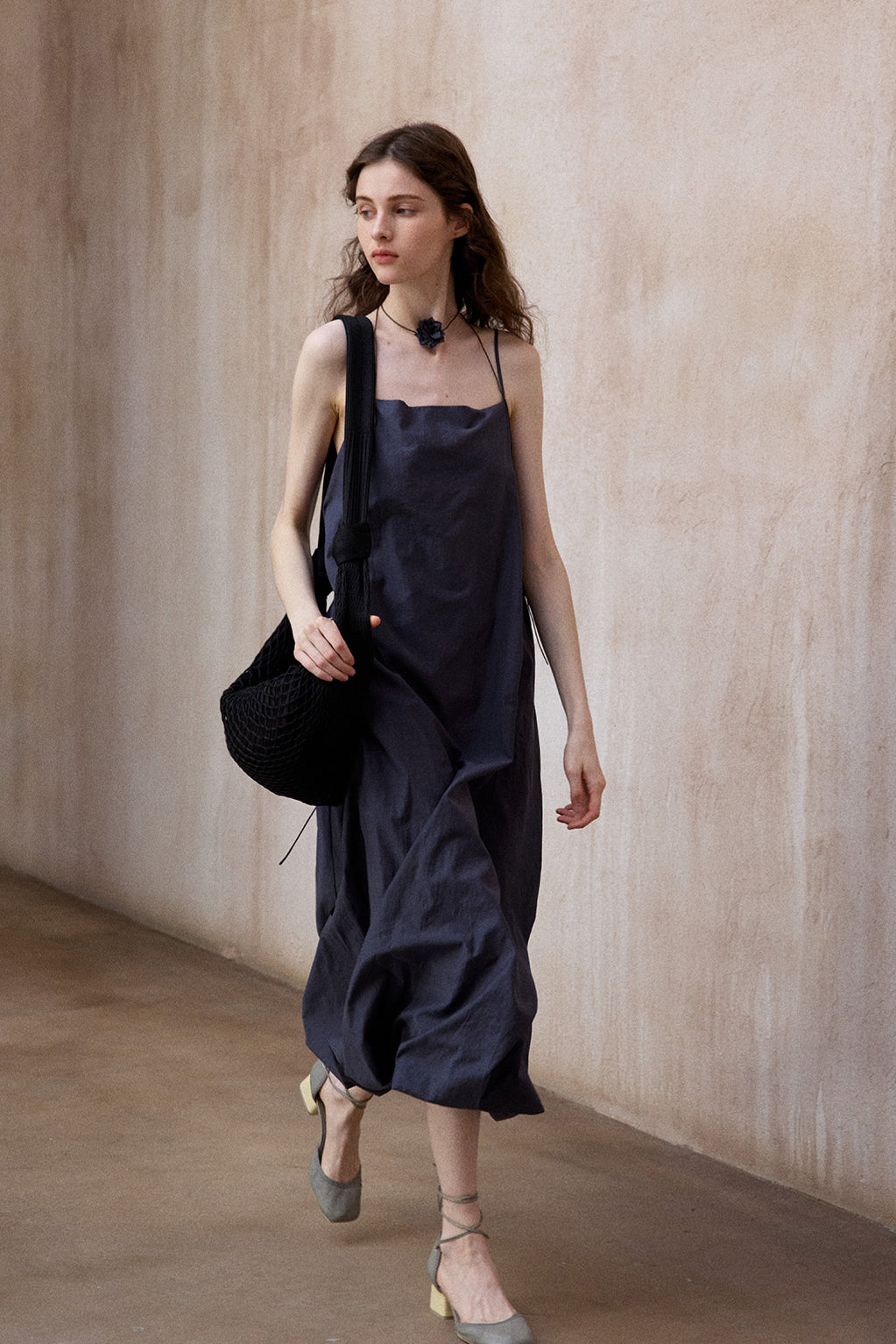 Cotton blend peplum shape strap dress | 3 color