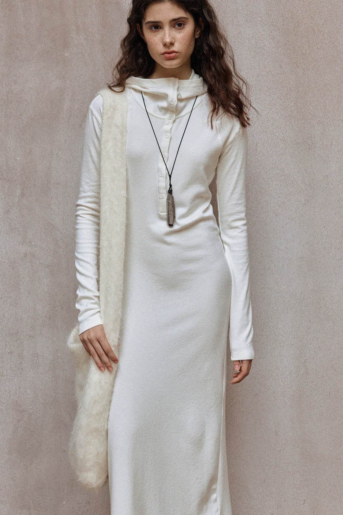 Cotton blend minimalist henry collar dress | 3 color