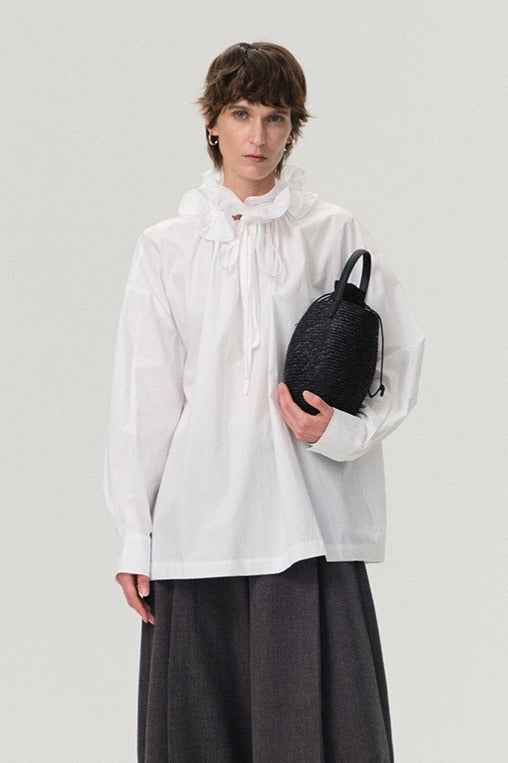 100% cotton detachable ruffled collar blouse