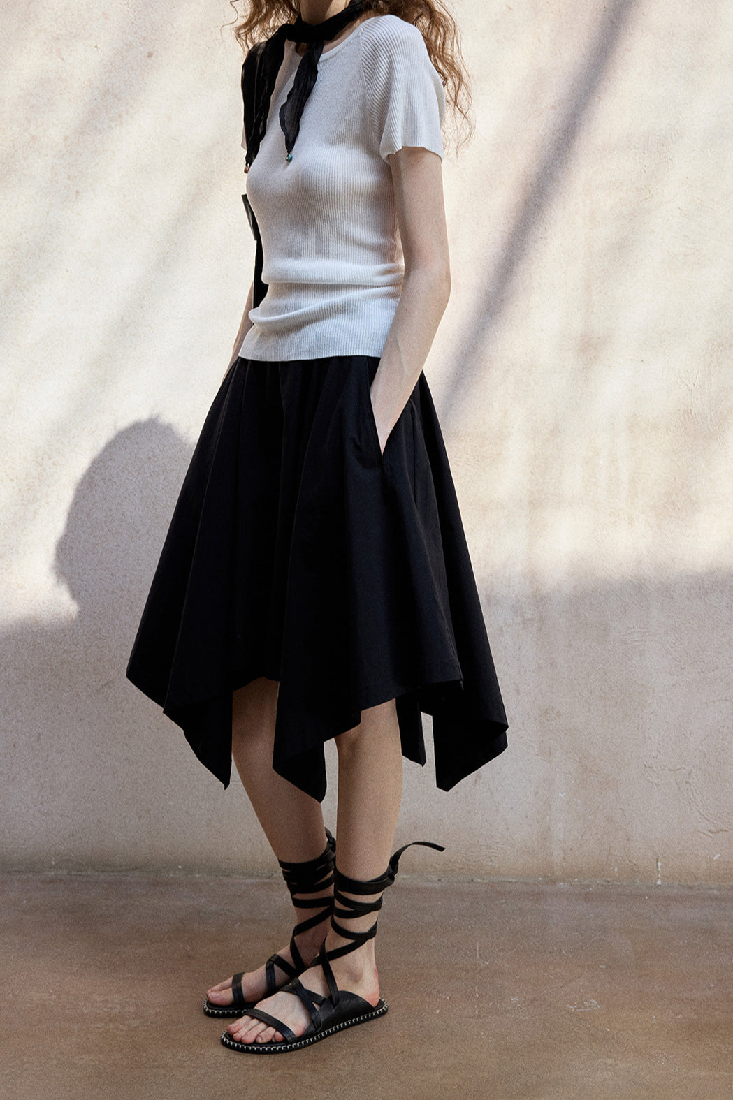 "Ohmi Bleach" cotton handkerchief-style midi skirt | 3 color