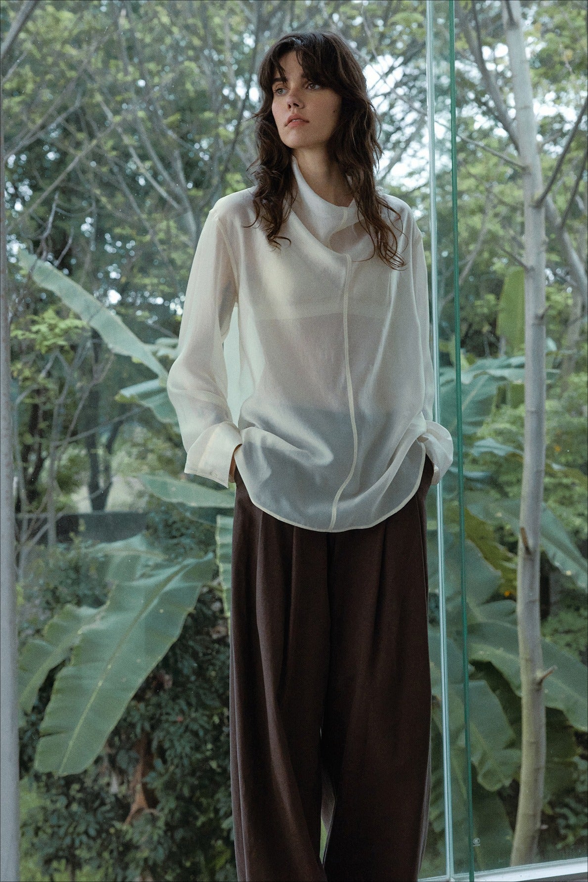 Cotton blend pleated waist casual wide leg pants | 3 color