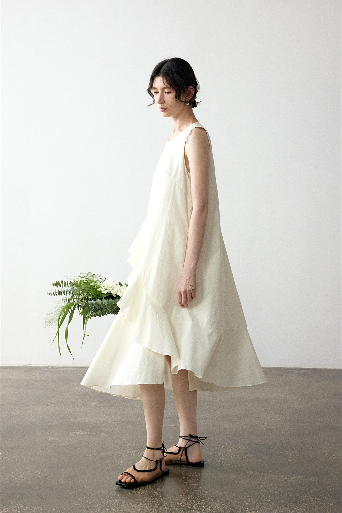 100% cotton ruffled design sleeveless dress | 4 color