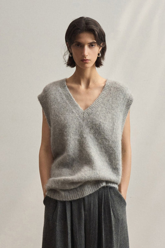 Alpaca riched soft V-neck knit vest | 5 color