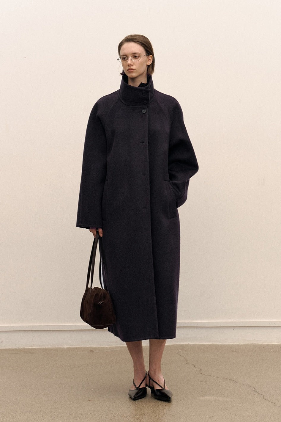 100% wool clean-fit stand collar long coat | 2 color