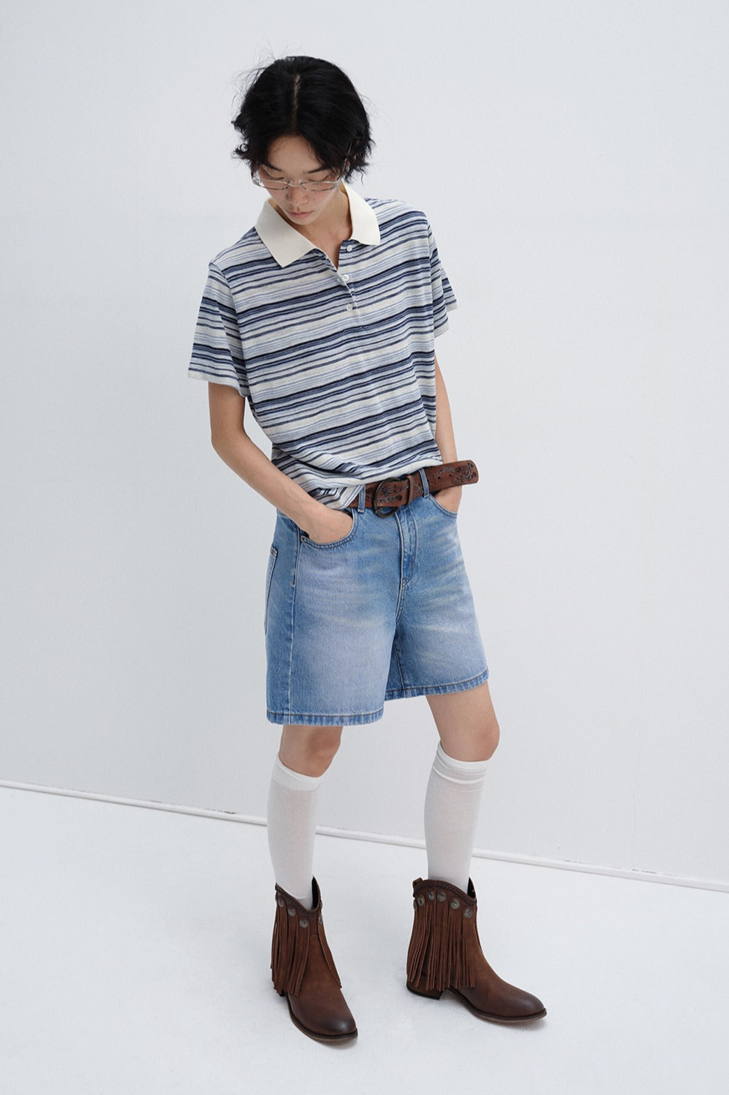 Cotton blend stripped pattern polo t-shirt | 3 color