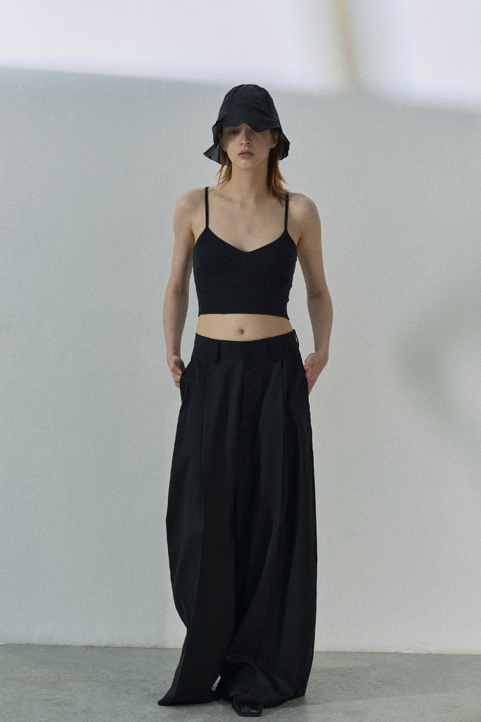 Twill texture pleated wide leg casual pants | 4 color