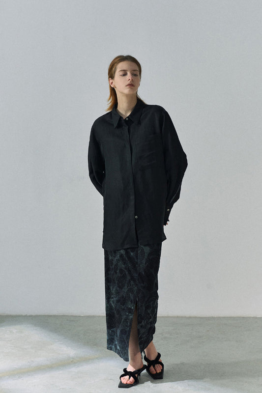 Acetate linen loose fitting straight shirt | 3 color