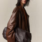 PU retro lapel trench coat | 2 color