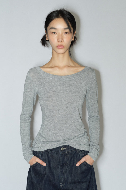 Elastic boat neck knit base top | 3 color