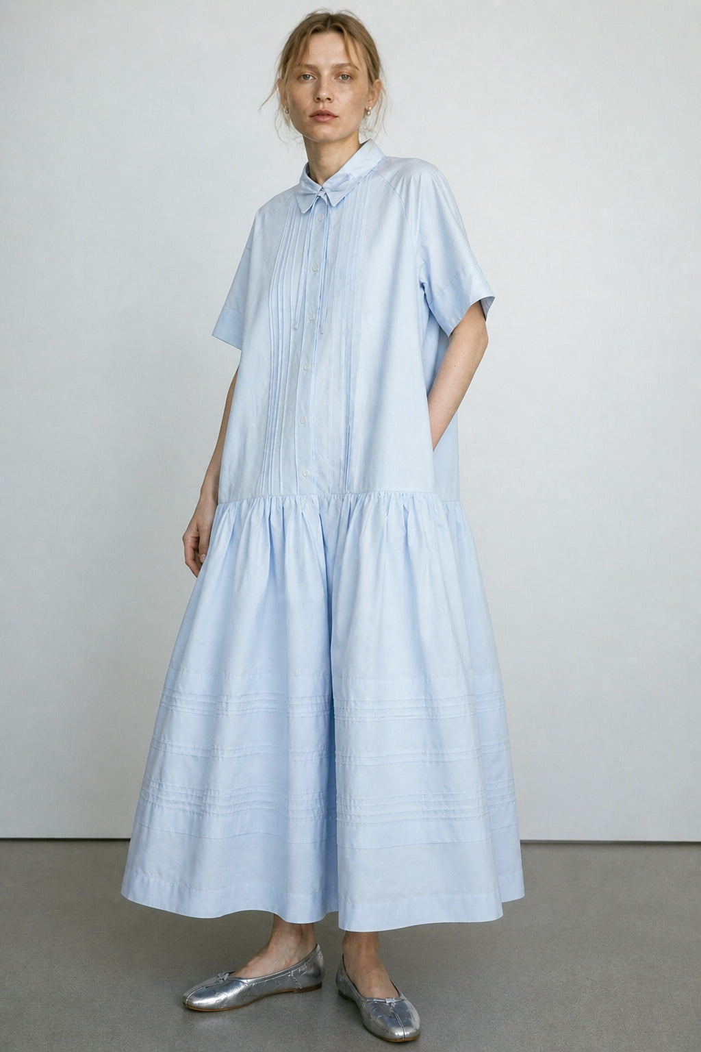 100% cotton silhouetted skirt relaxed-fit shirt dress | 3 color