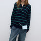 Wool blend mid-length stripes polo knitwear | 4 color