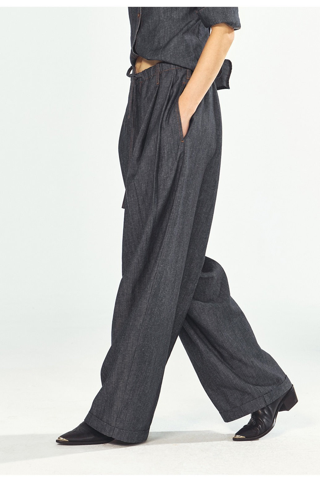 Relaxed denim wide-leg pants