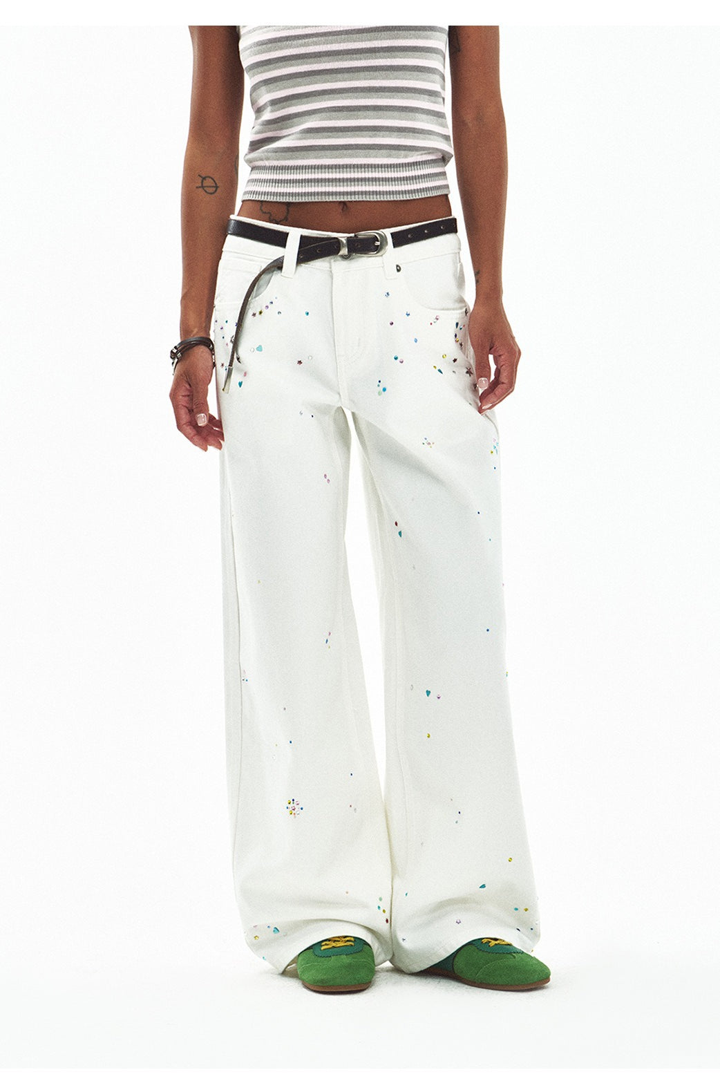100% cotton crystals vintage style jeans | 2 color