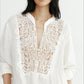 Sheer lace meets airy linen V-neck loose shirt