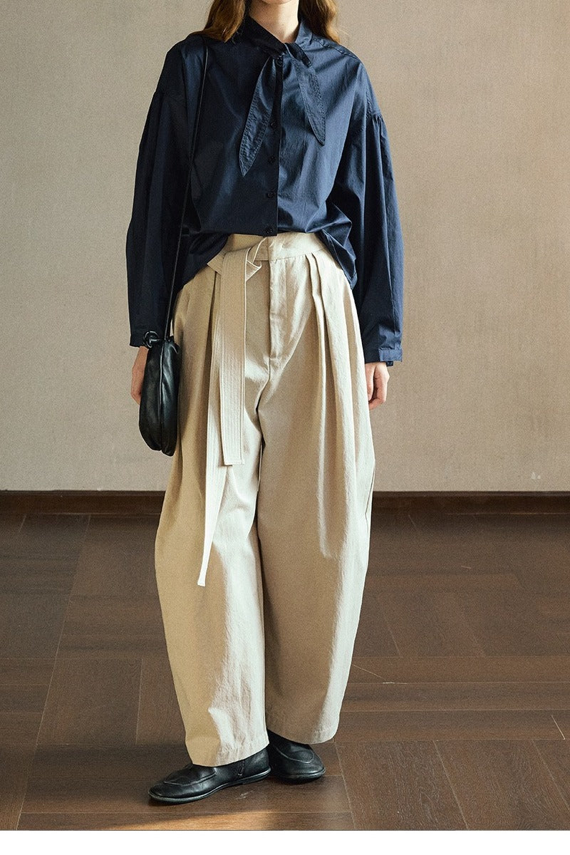 100% cotton wide-leg curved pants | 3 color