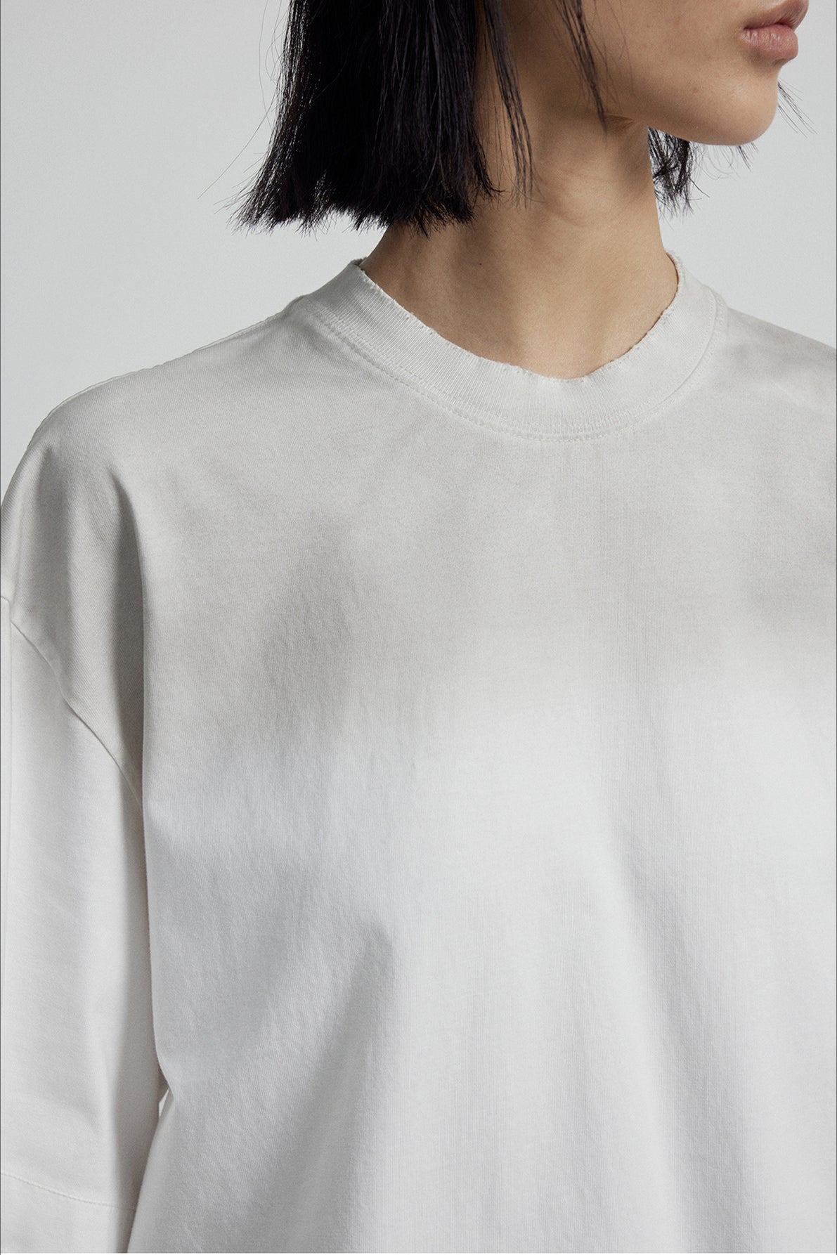 Cotton raw-edge waste style oversized T-shirt | 5 color