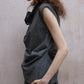 Cotton blend linen diagonal front vest shirt | 2 color