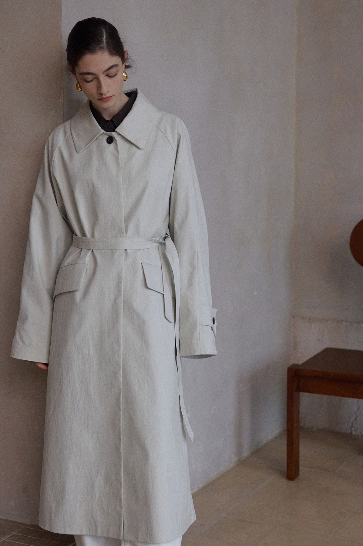 Cotton blend relaxed fit trench coat with a belt |  2 color