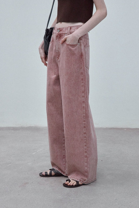 100% cotton straight wide-leg jeans | 2 color