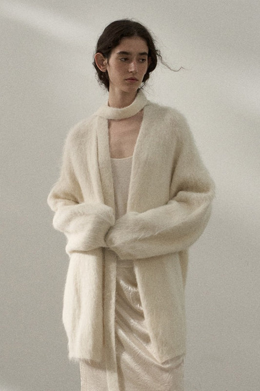 Wool blend yak down long-fur oversized cardigan | 3 color