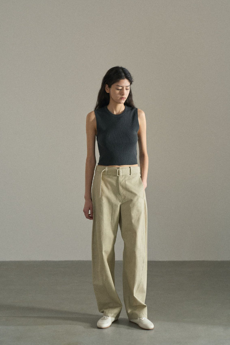 Cotton belt sickle shape pants | 3 color
