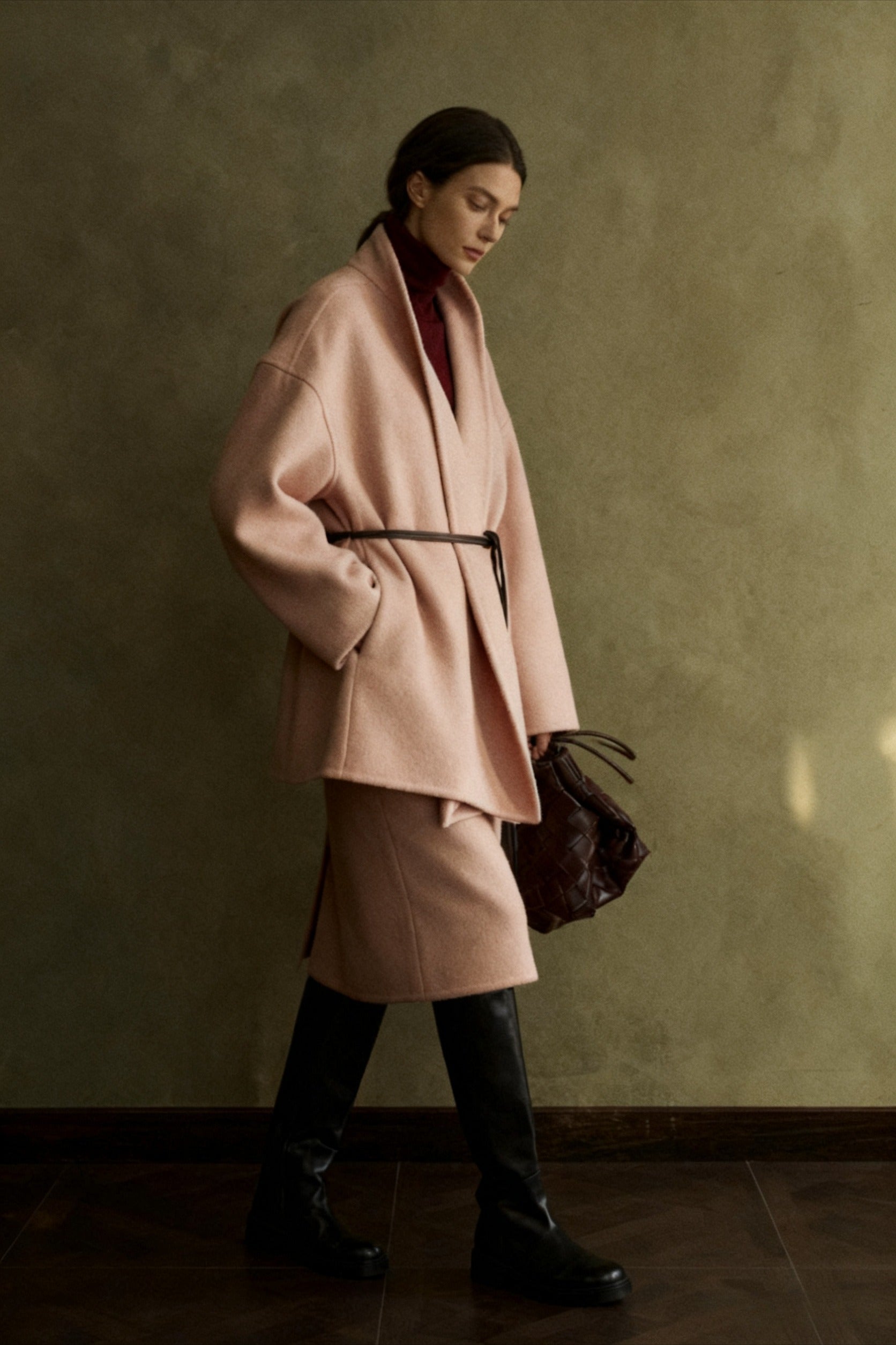 Abrigo midi de tejido de doble faz de mezcla de lana | 4 colores