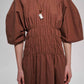 Customizable Pleated waist puff-sleeved dress | 2 color