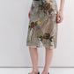 100% linen print raw edge straight skirt | 2 color