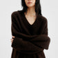 Wool blend soft long hair loose-fit V-neck sweater | 3 color