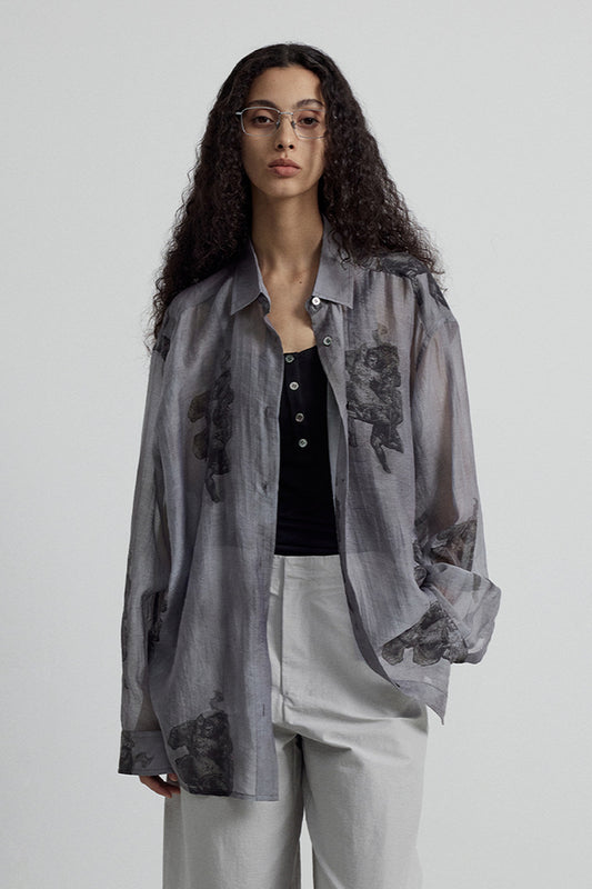 Lyocell blend retro-print blouse | 4 color