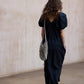 Cotton blend bubble-sleeved cocoon V-neck dress | 2 color